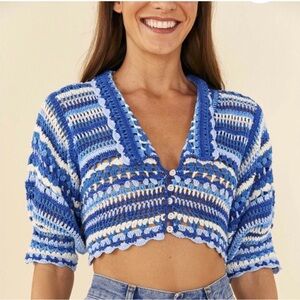 Farm Rio Multi stitches Crochet Collar Blouse NWT Size M